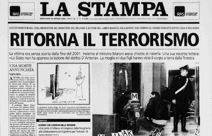  Ritorna il terrorismo. La prima pagina de La Stampa, il 20 marzo 2003